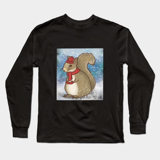 Winter Holiday Squirrel Long Sleeve T-Shirt by KatiaMart